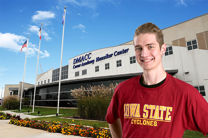 Iowa State Student in front of DMACC Ames Center