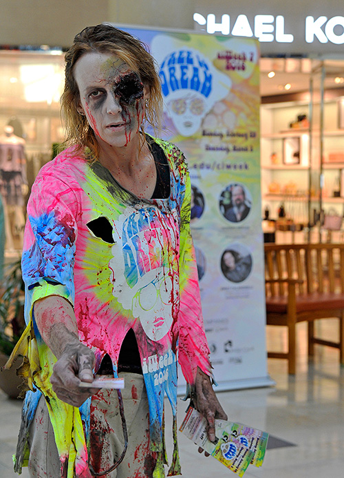 A zombie promoting ciWeek at Jordan Creek Mall