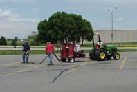 Tractor in parking lot