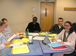 Group of students around a table