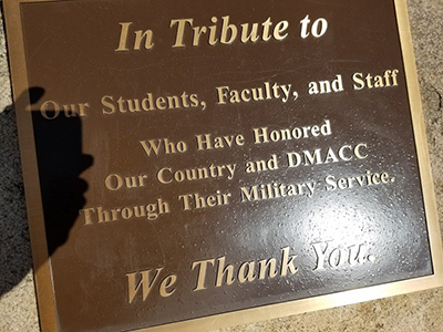 Tribute to veterans plaque 