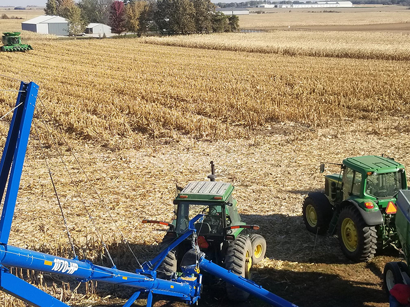 Work-studies harvest corn on the DMACC farm. 