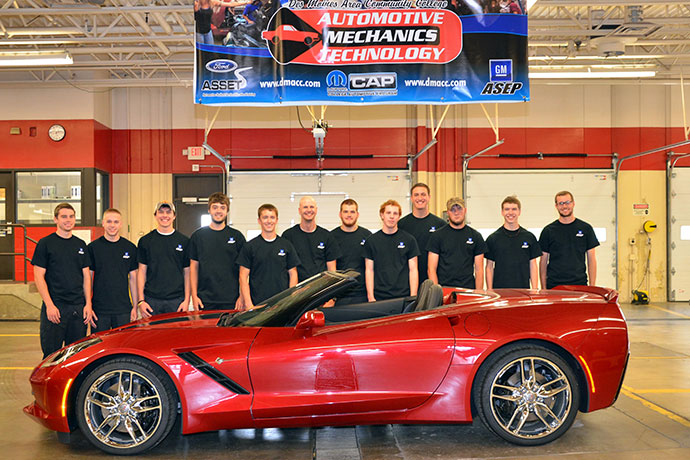DMACC Automotive Students with one of the donated cars from General Motors