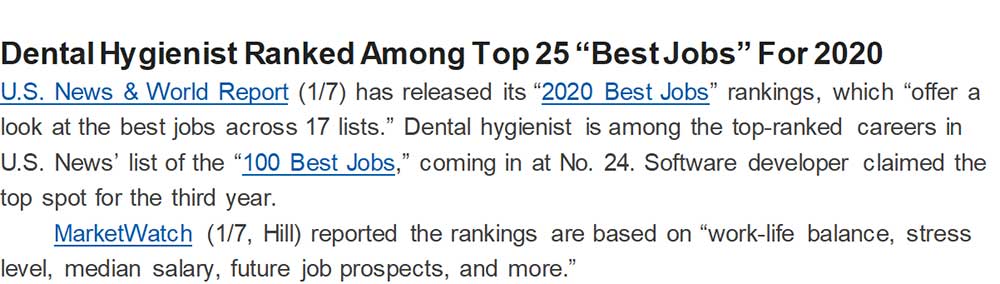 Dental Hygienest Ranked Among Top 25 