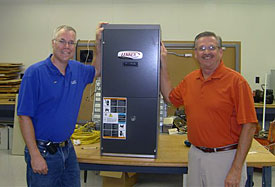 DMACC Instructor Jonathan Darling (left) and Jim Rezab from Lennox Industries (right)