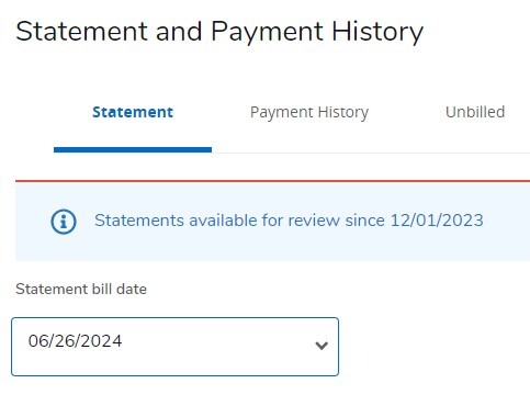 Statement and Payment History menu - select the statement you want to view.