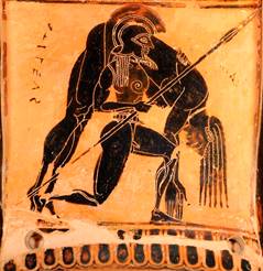 Gladiator with spear holding another gladiator